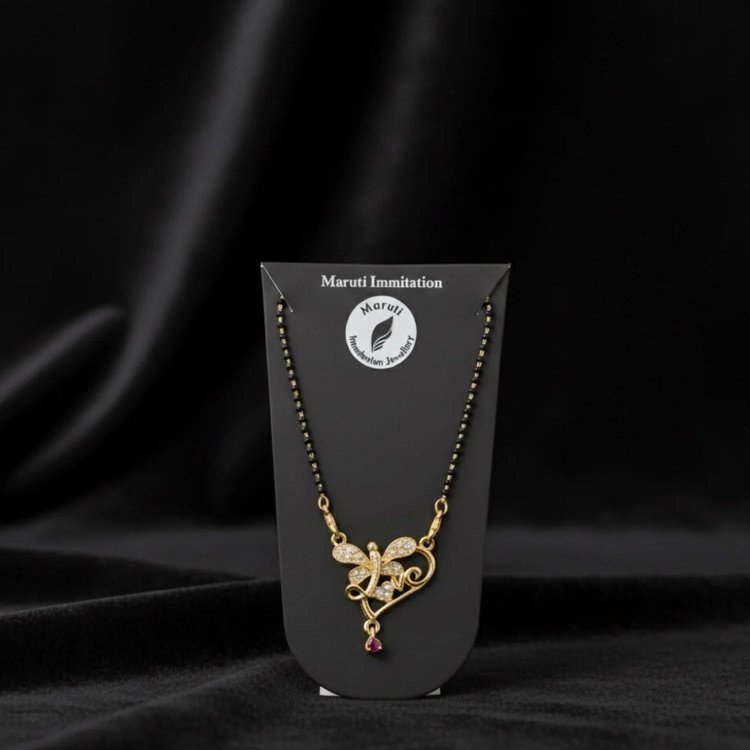 Butterfly Design Mangalsutra – Gold-Tone with Pink Stone Dangler - Image 4