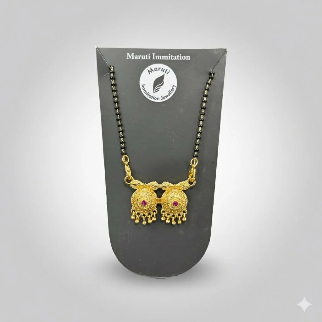 Gold-Tone Dual Pendant Mangalsutra with Pink Stone Accents - Image 2