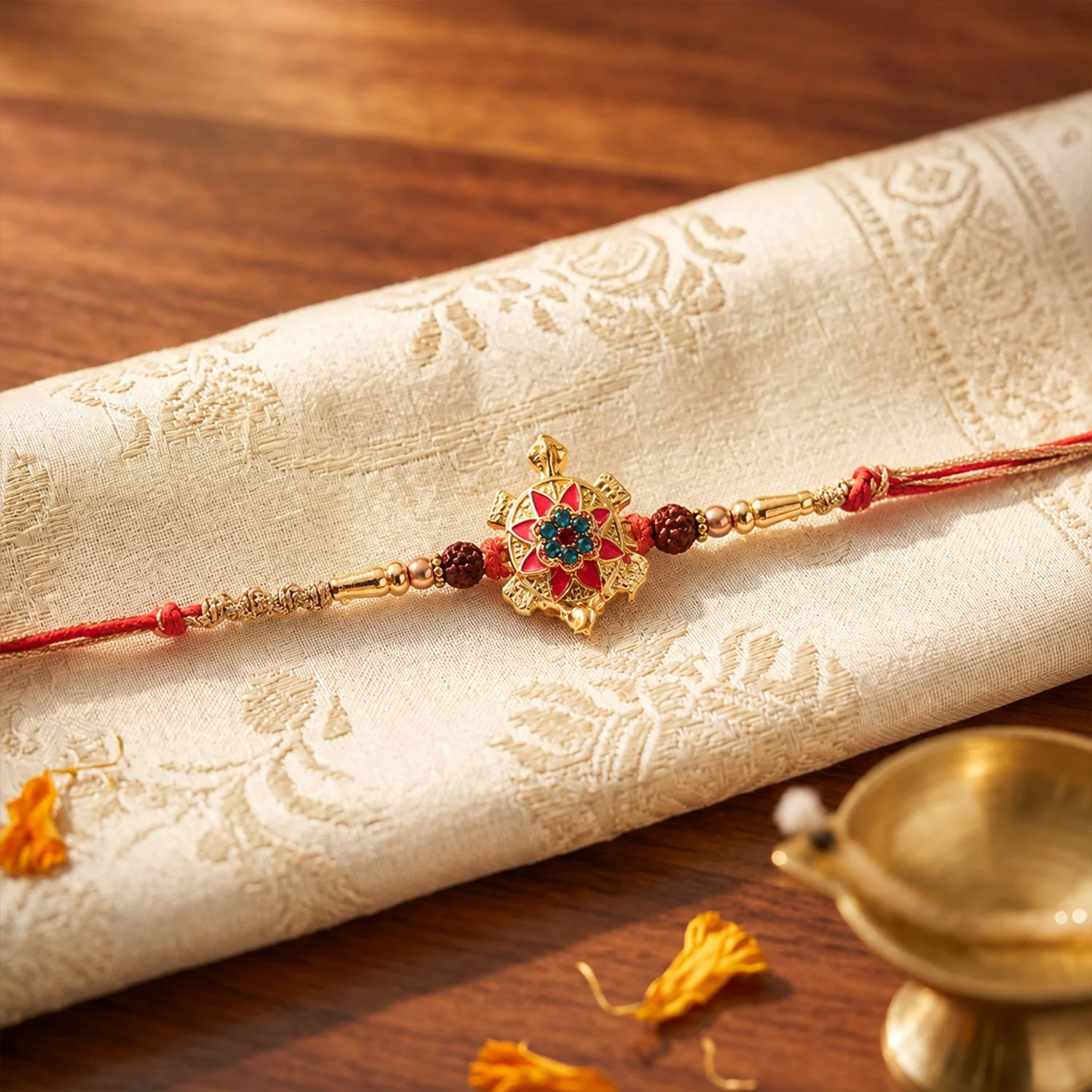 Rakshabandhan Tortoise Flower Stone Rakhi – Elegant Sister Gift - Image 4