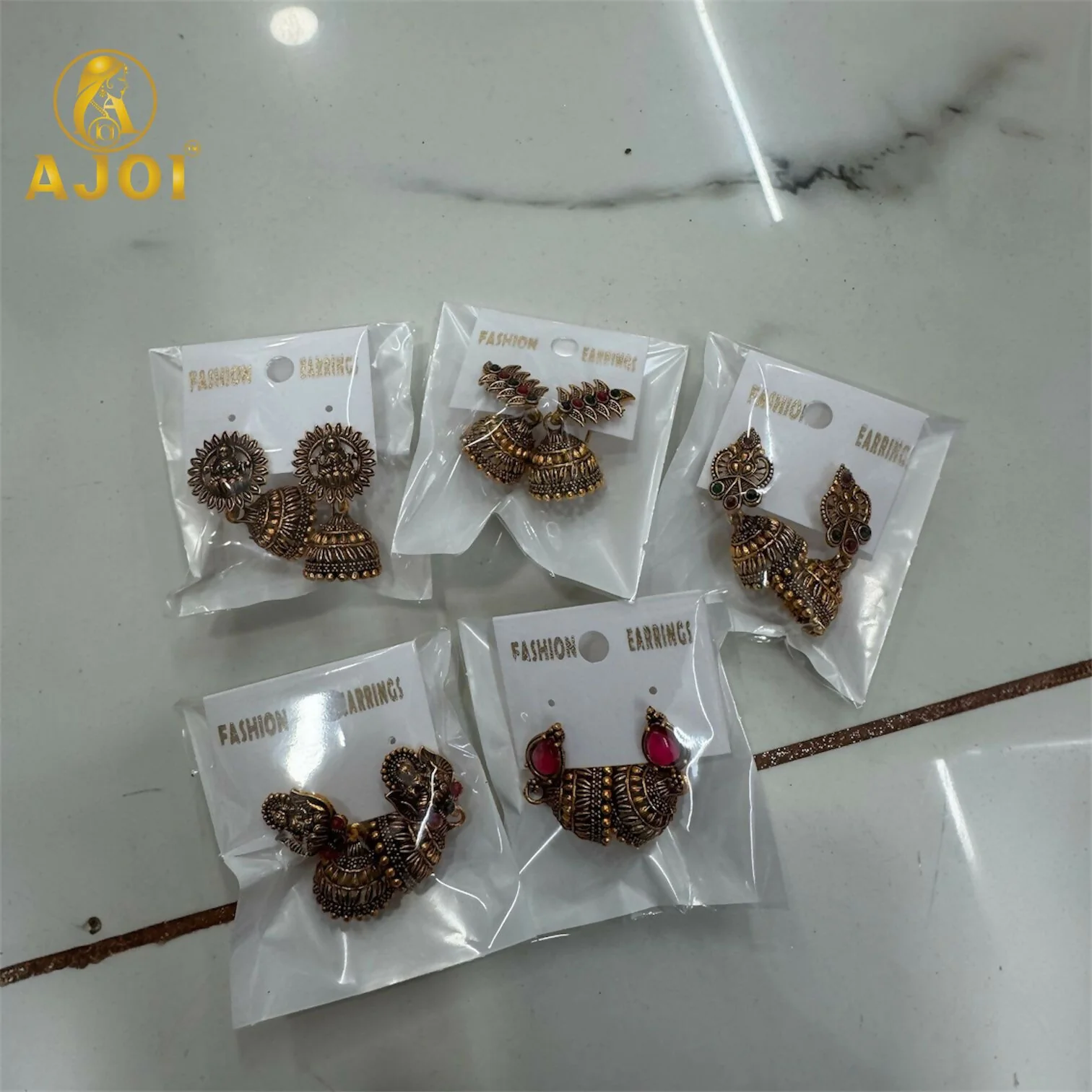 Temple Jhumka Earrings Set – Traditional Antique Gold-Plated Combo of 5 - Image 5