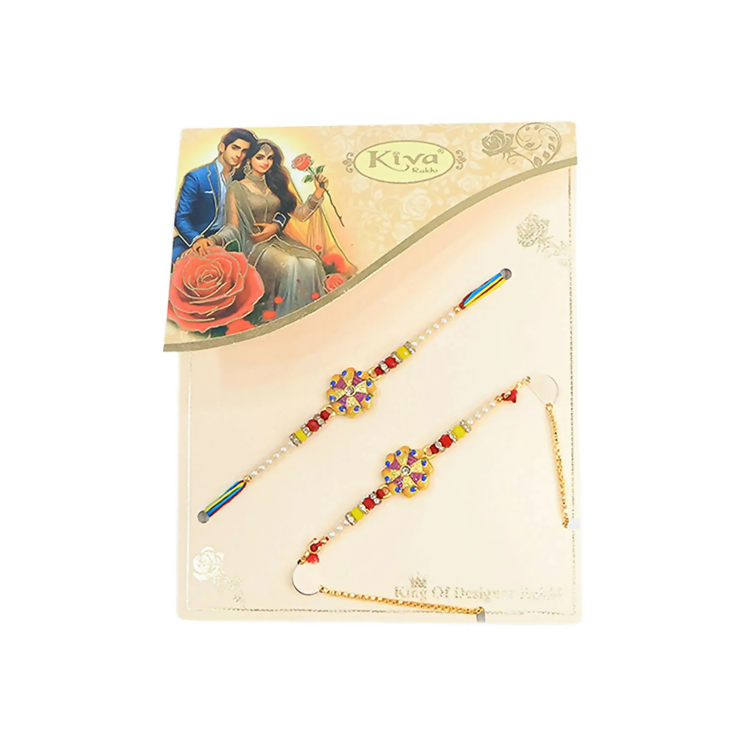 Bhaiya Bhabhi Rakhi Set – Elegant Pearl Beads with Lumba Chain - Image 4