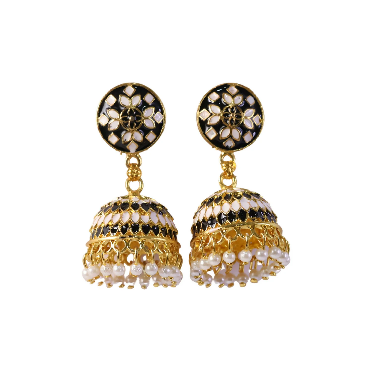 Black Jhumka Earrings – Traditional Design with Pearl Beads - Image 4