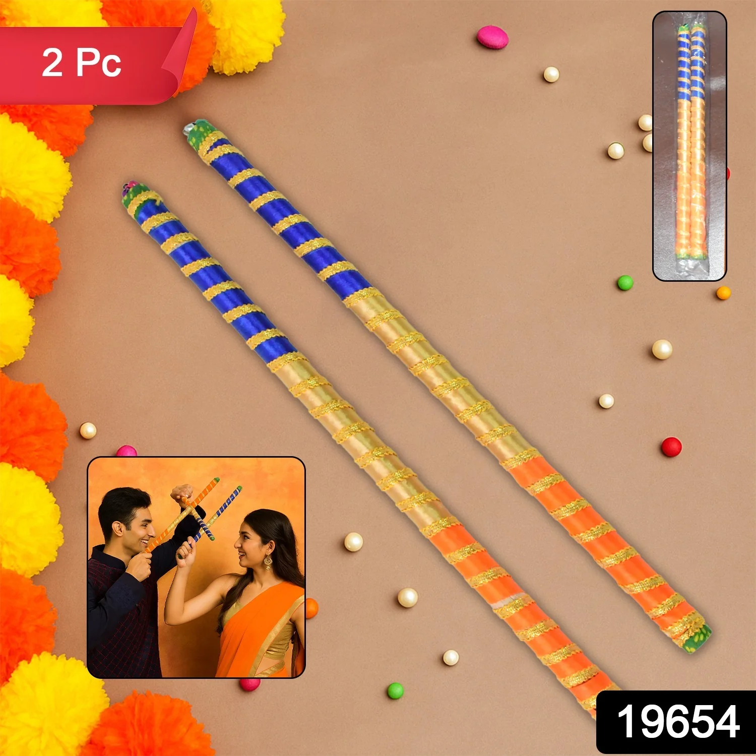 Decorative Dandiya Sticks – Colorful Pair for Navratri Garba - Image 2