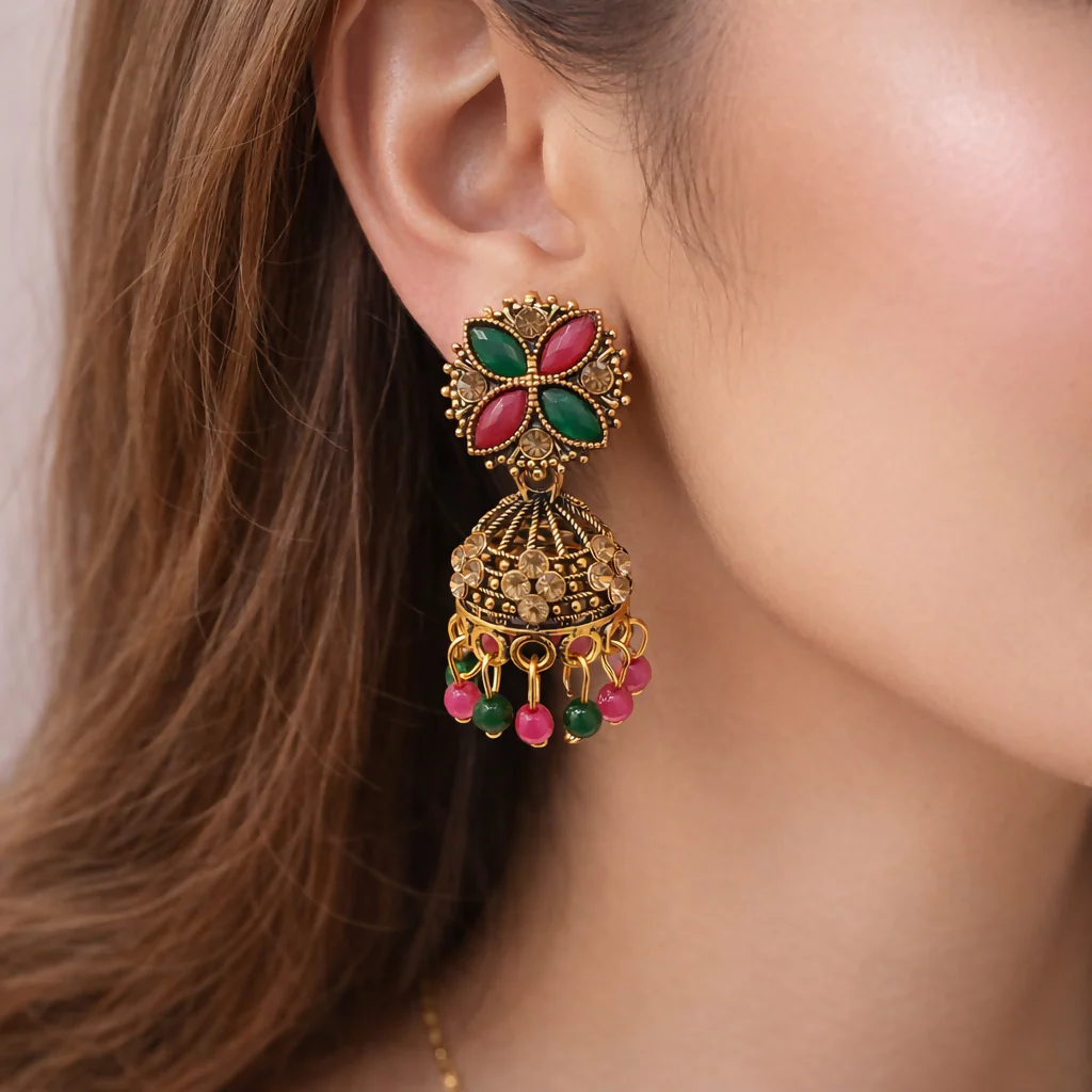 Jhumka Earrings – Traditional Elegant Oxidised Design - Image 3