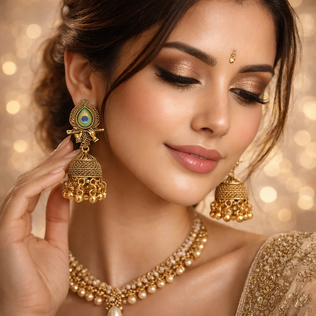 Oxidised Gold Plated Peacock Jhumka Earrings – Traditional & Elegant - Image 3