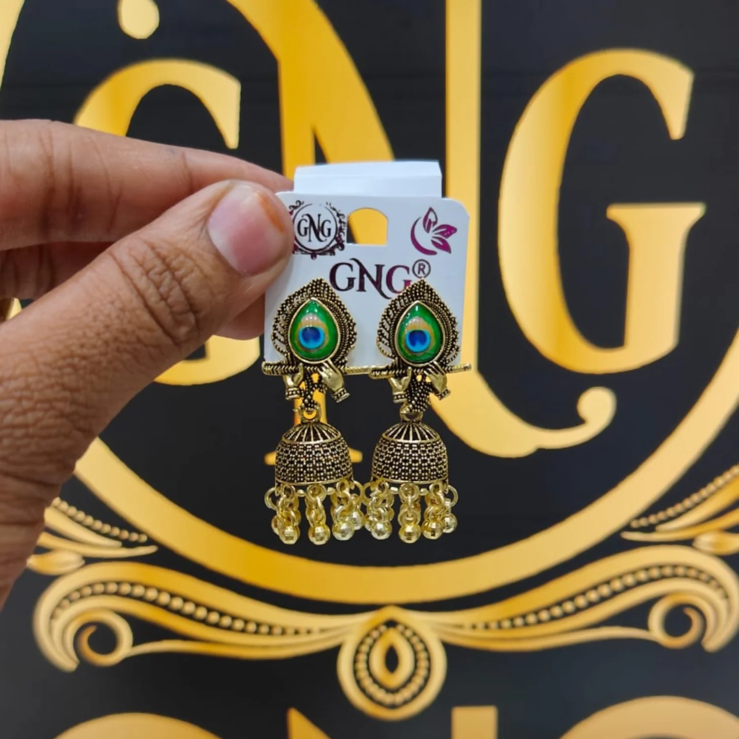 Oxidised Gold Plated Peacock Jhumka Earrings – Traditional & Elegant - Image 4