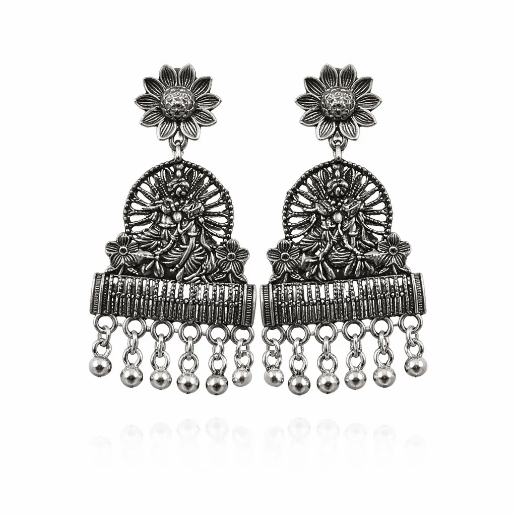 Oxidised Jhumka Earrings – Traditional Silver Design | GNG - Image 2