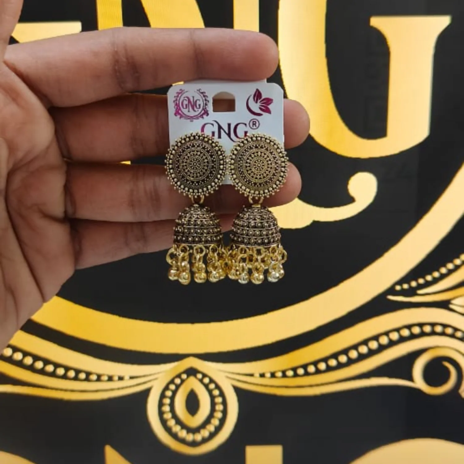 Gold Finish Jhumka Earrings – Traditional Indian Handcrafted Design - Image 4