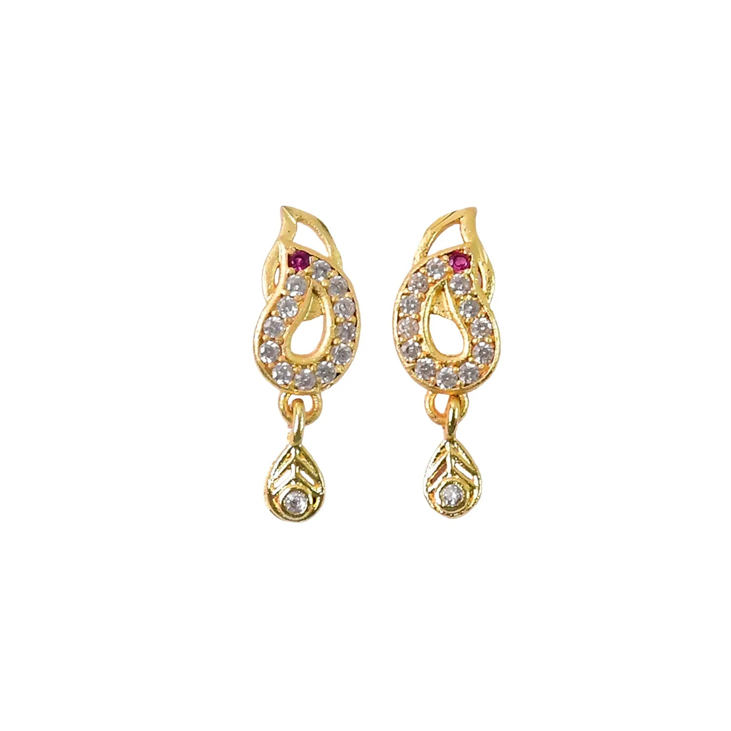 Paisley Gold-Tone Drop Earrings – Traditional Elegance with Ruby Accent - Image 5