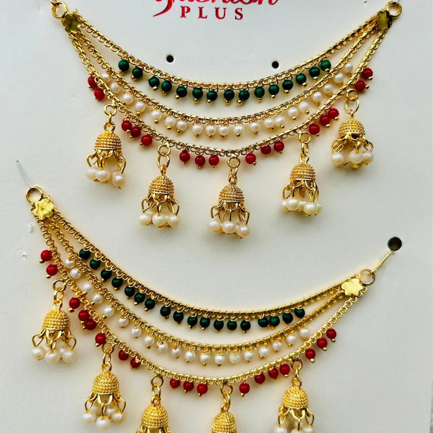 Gold Finish Tricolor Pearl Jhumki Kanchain – Elegant Traditional Anklet - Image 4