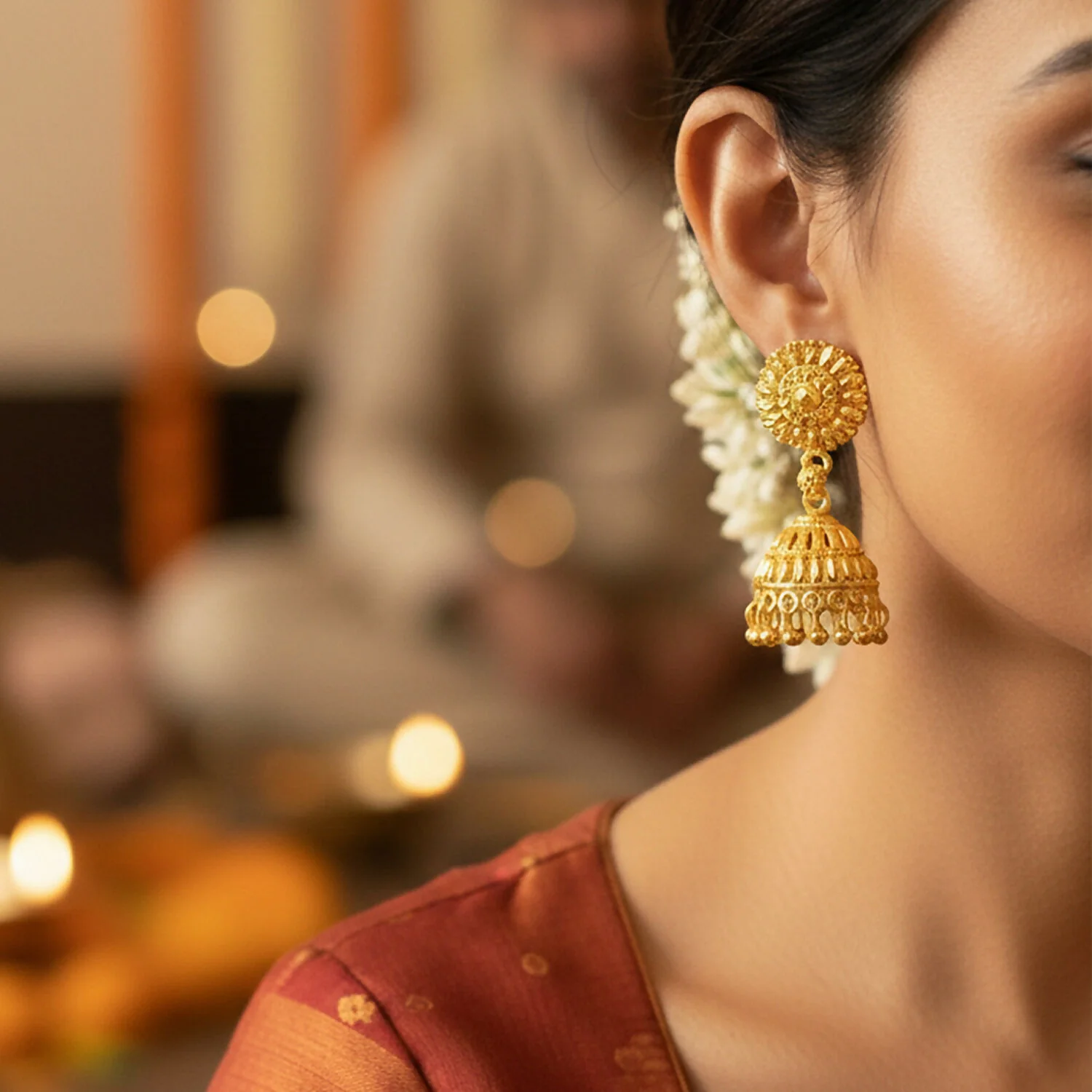 Gold Plated Jhumka Earrings – Ethnic Festive Jewelry for Women - Image 2