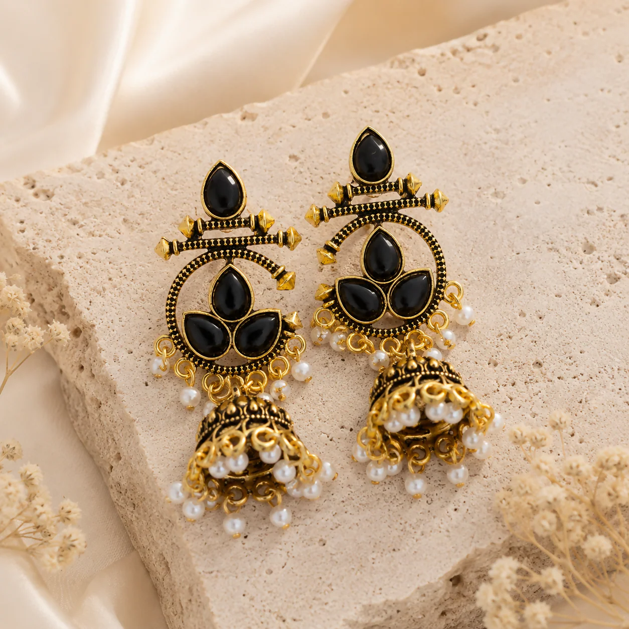 Traditional Gold Plated Jhumka Earrings – Elegant Pearl Hanging Design - Image 12