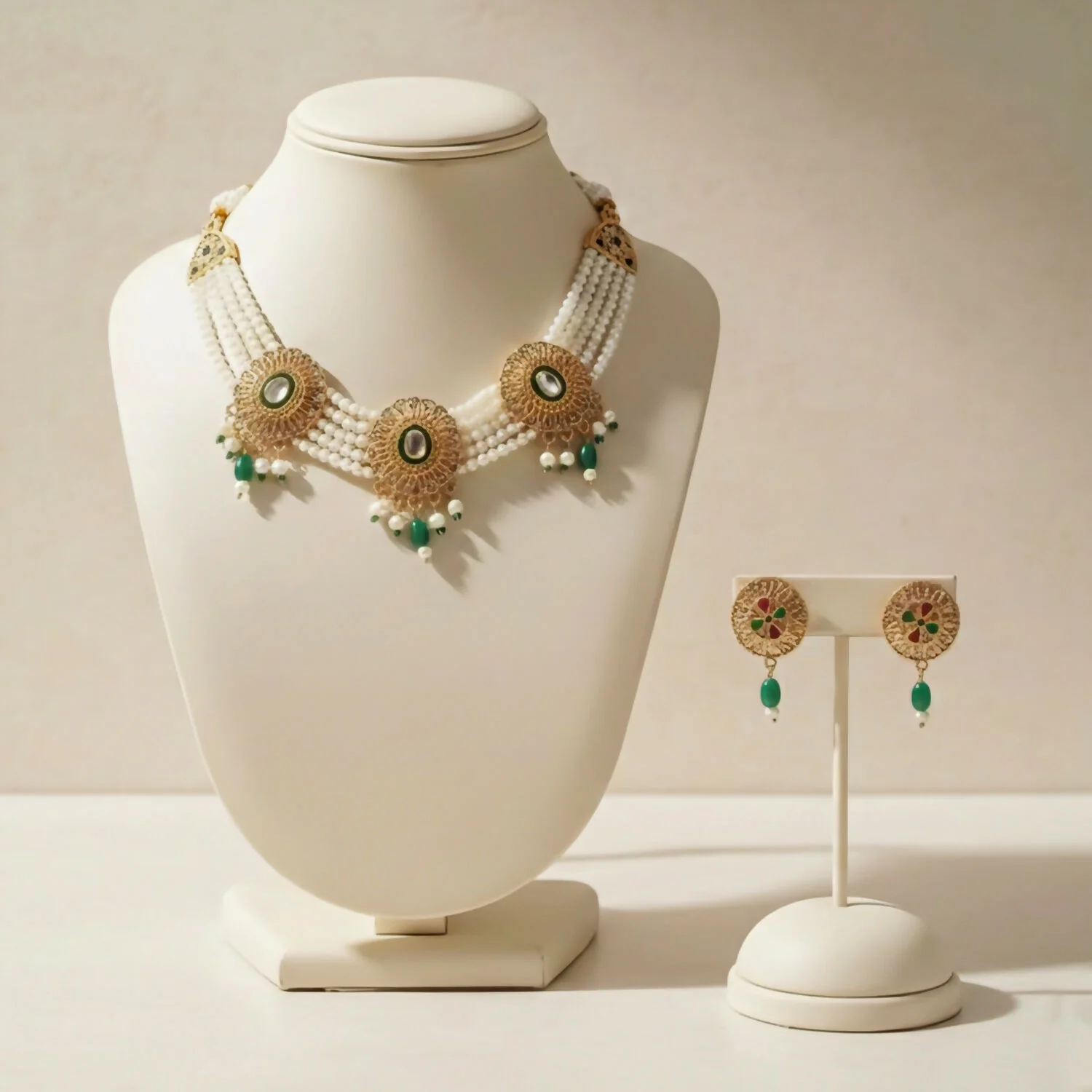 Kundan Pearl Choker Necklace Set – Elegant Gold-Plated Jewelry