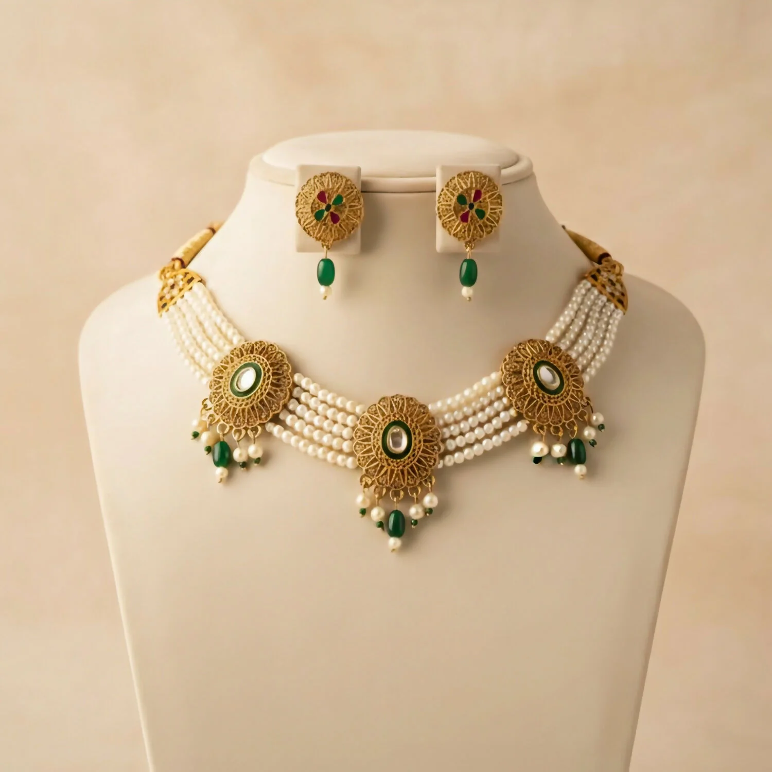 Kundan Pearl Choker Necklace Set – Elegant Gold-Plated Jewelry - Image 4