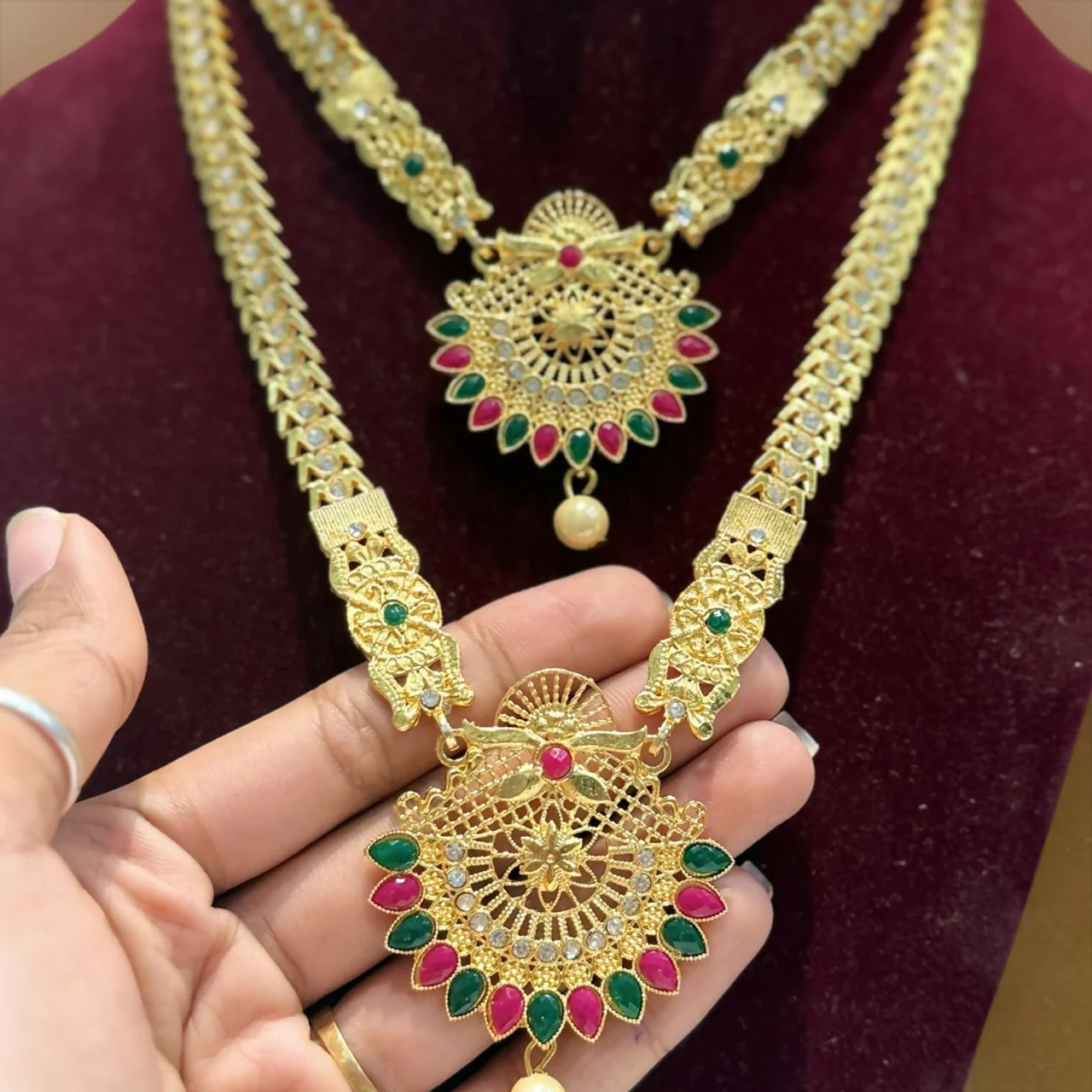 Traditional Gold Plated Long Necklace Set for Women with Earrings Elegant Jewellery - Image 5