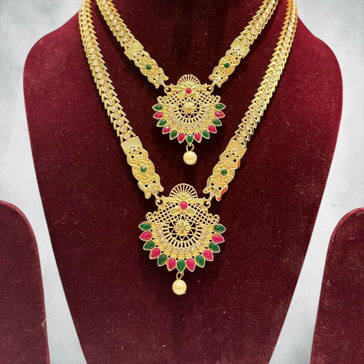Traditional Gold Plated Long Necklace Set for Women with Earrings Elegant Jewellery - Image 6