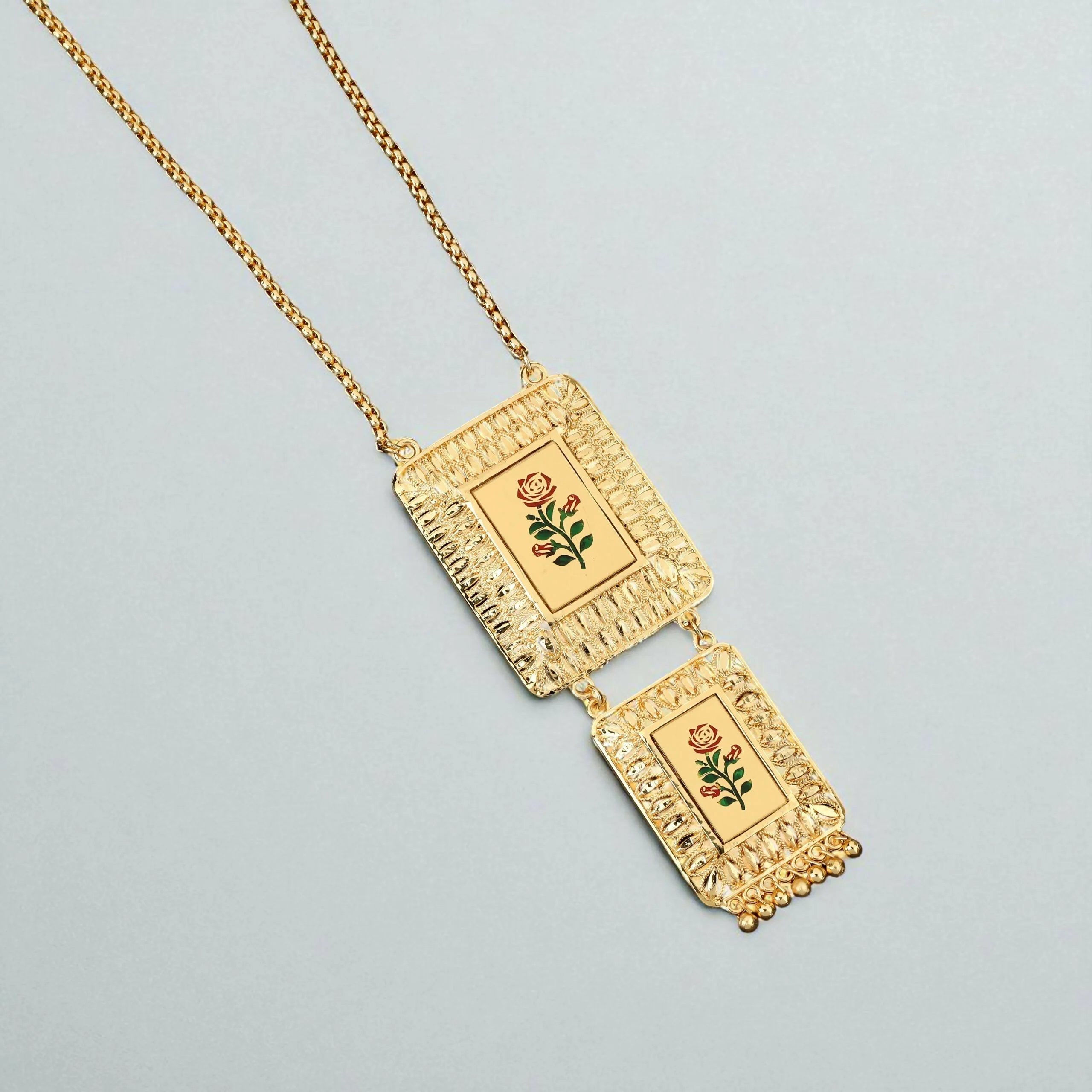 Meenakari Rose Pendant Necklace – Traditional Gold-Plated Elegance - Image 2