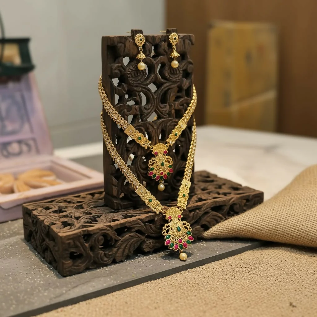 Traditional Gold Plated Necklace Set for Girls and Women Elegant Jewellery Set - Image 2