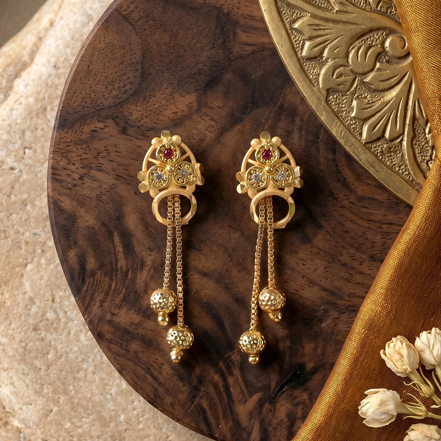 Gold-Plated Stone Dangle Earrings – Elegant Traditional Jewellery - Image 3