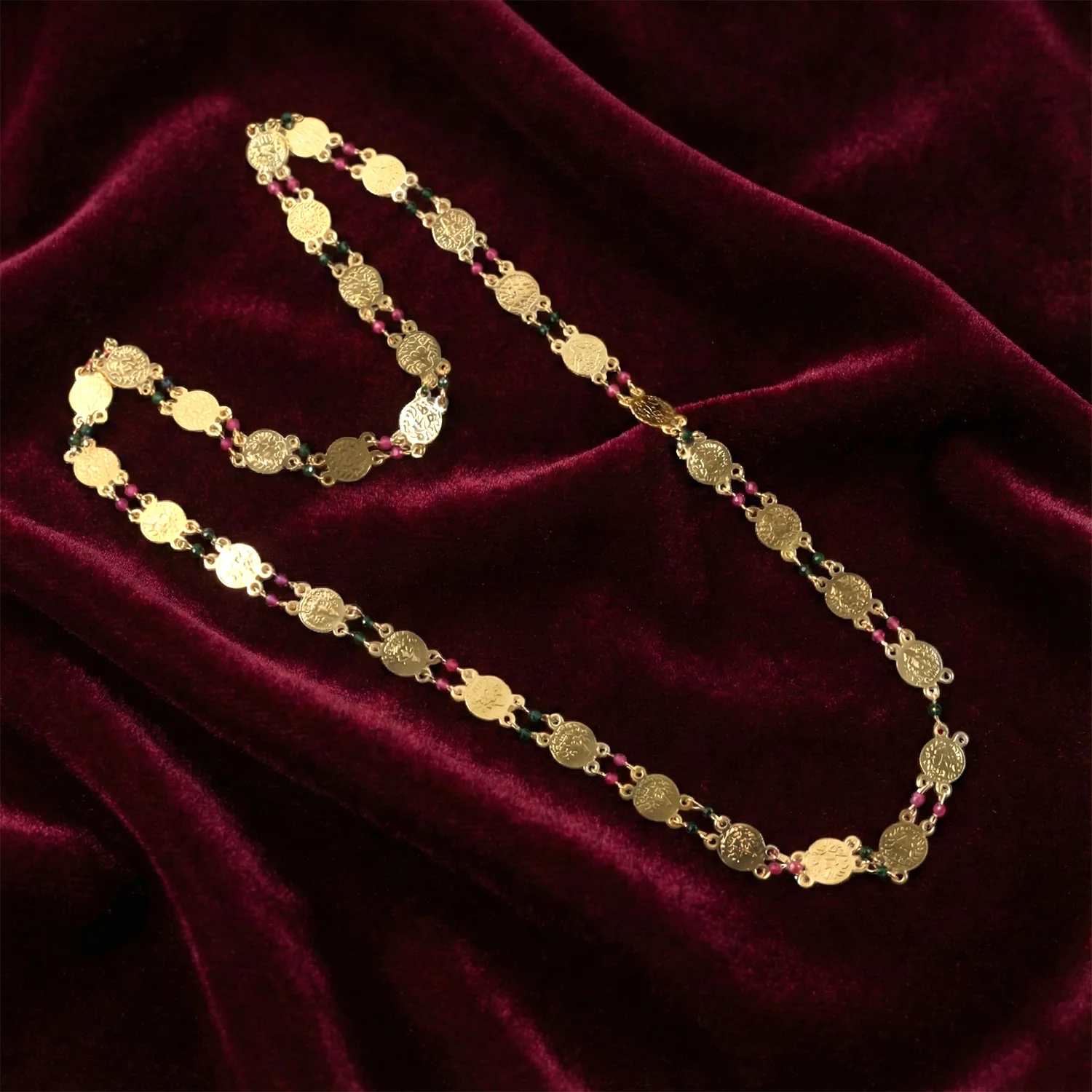 Gold Tone Coin Beaded Necklace – Traditional Ethnic Long Chain - Image 5