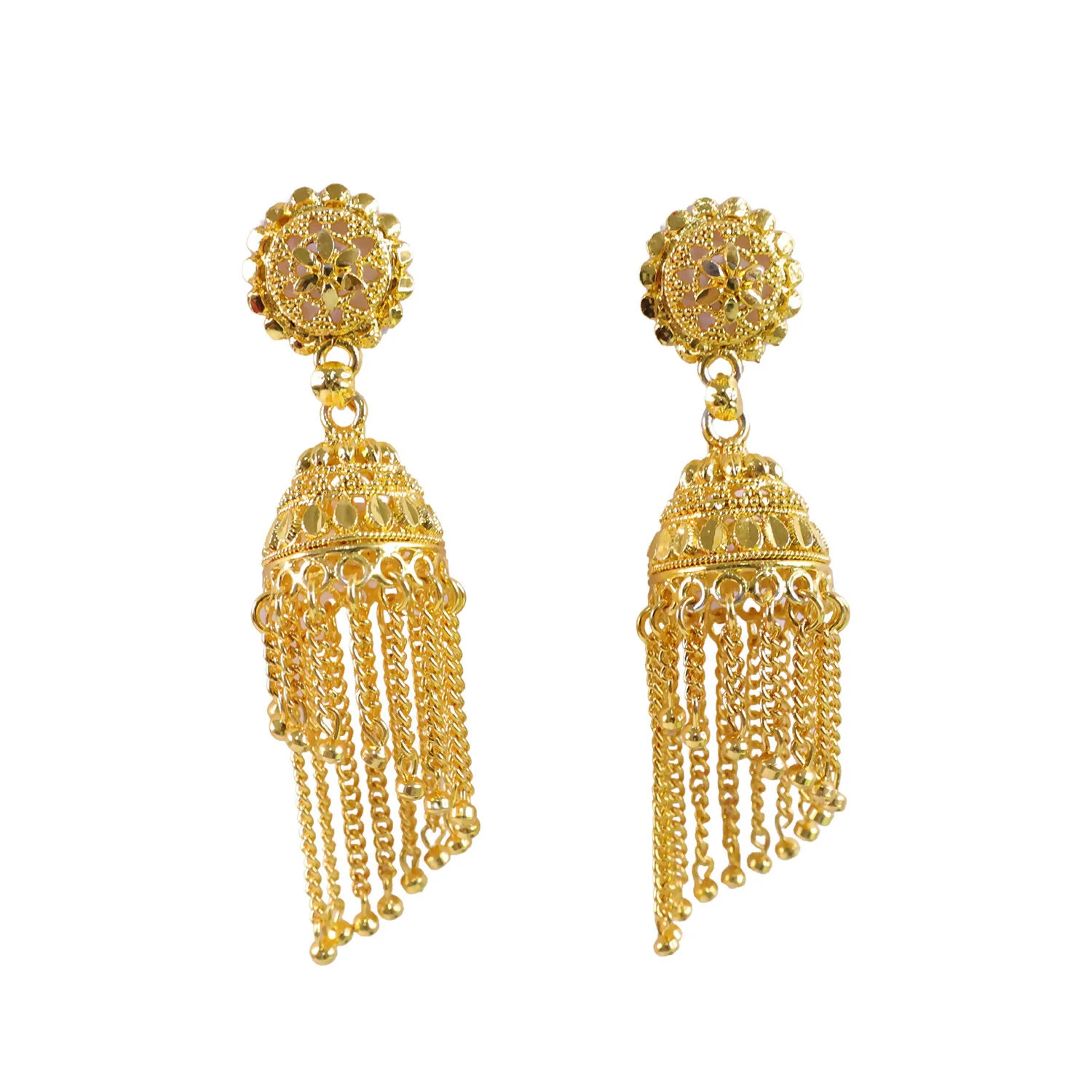 Gold Tone Long Tassel Jhumka Earrings – Elegant Ethnic Jewelry - Image 5