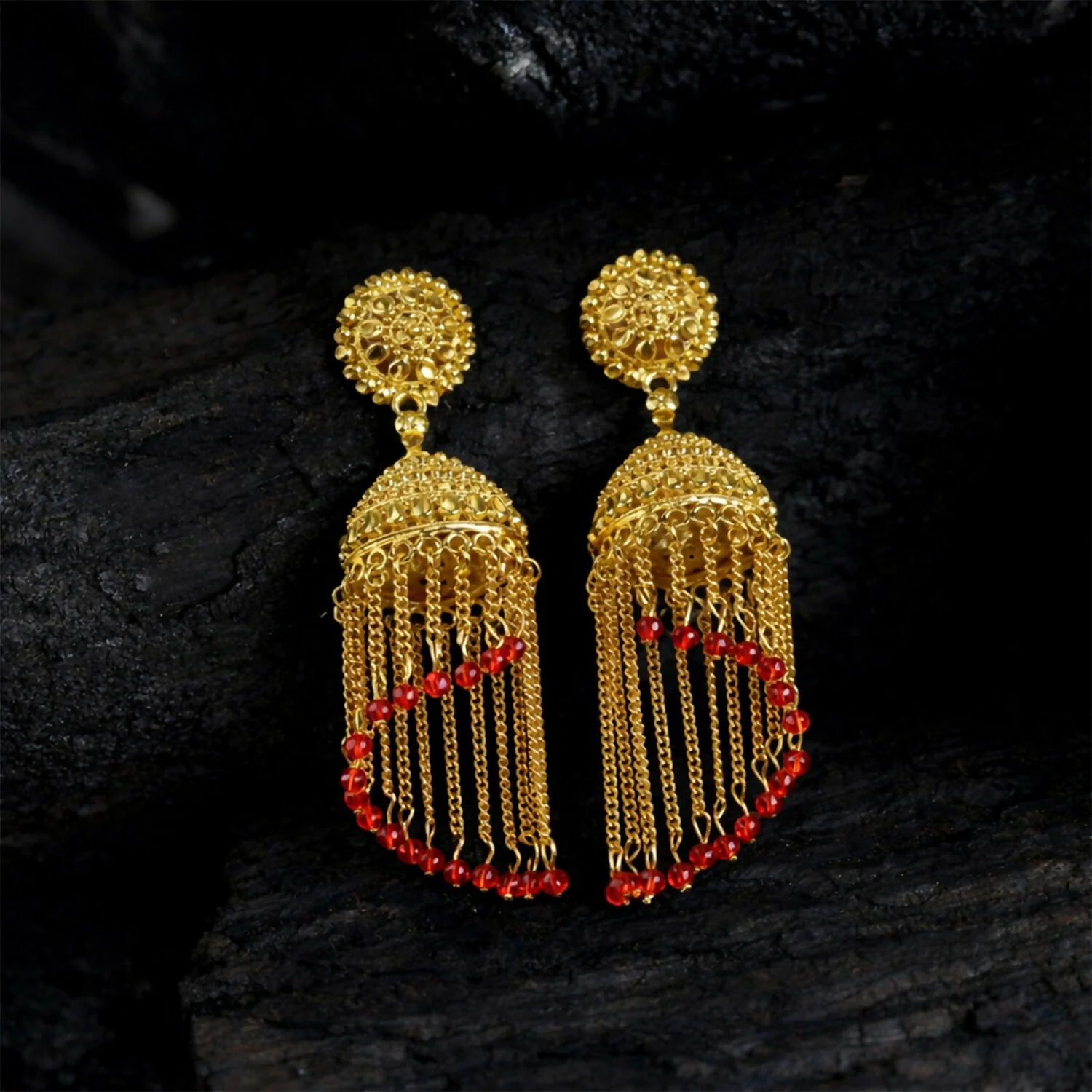 Traditional Jhumka Earrings – Elegant Ethnic Gold-Tone Design - Image 2