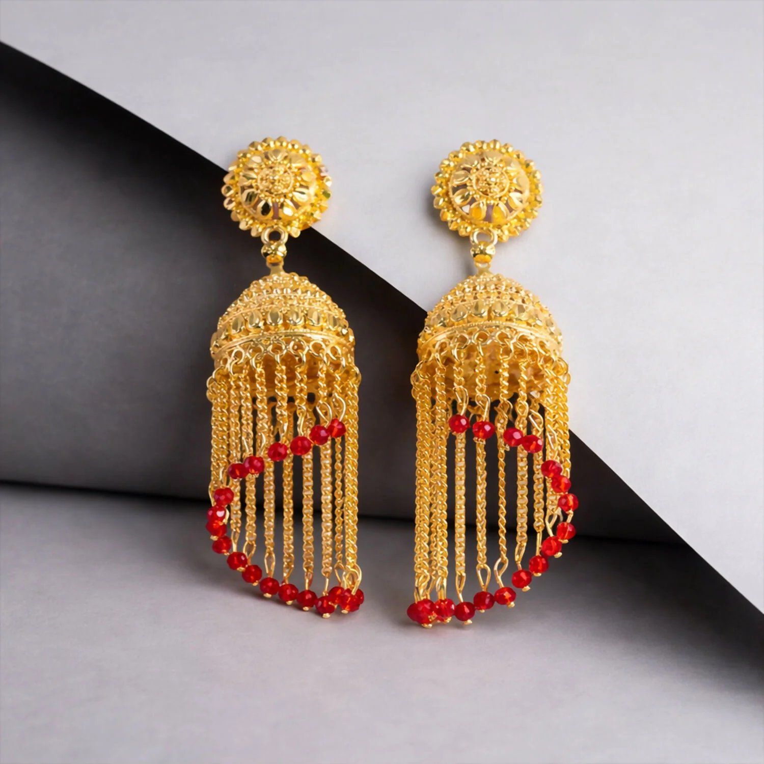 Traditional Jhumka Earrings – Elegant Ethnic Gold-Tone Design - Image 4