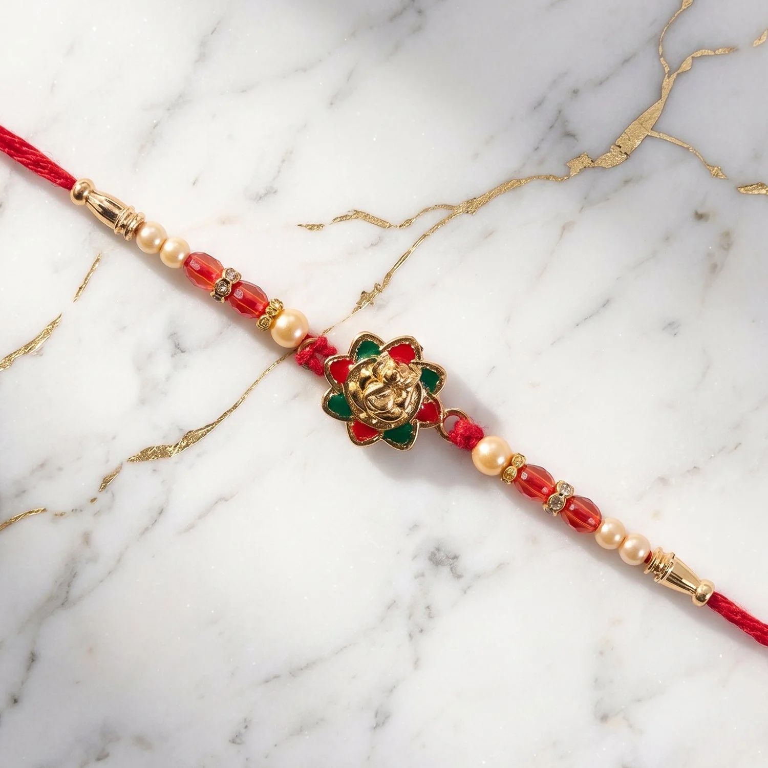 Traditional Golden Floral Meenakari Rakhi – Elegant Festive Gift - Image 6