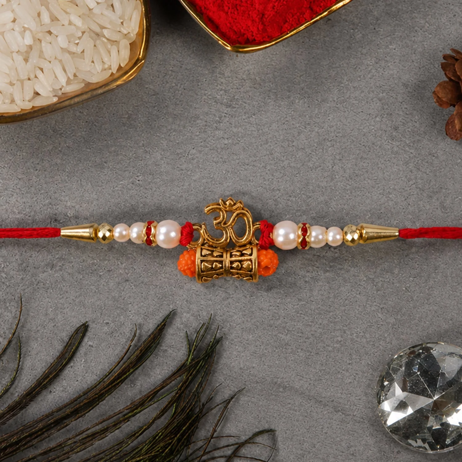 Traditional Rakhi for Brother – Om Rudraksha & Pearls for Rakshabandhan - Image 4