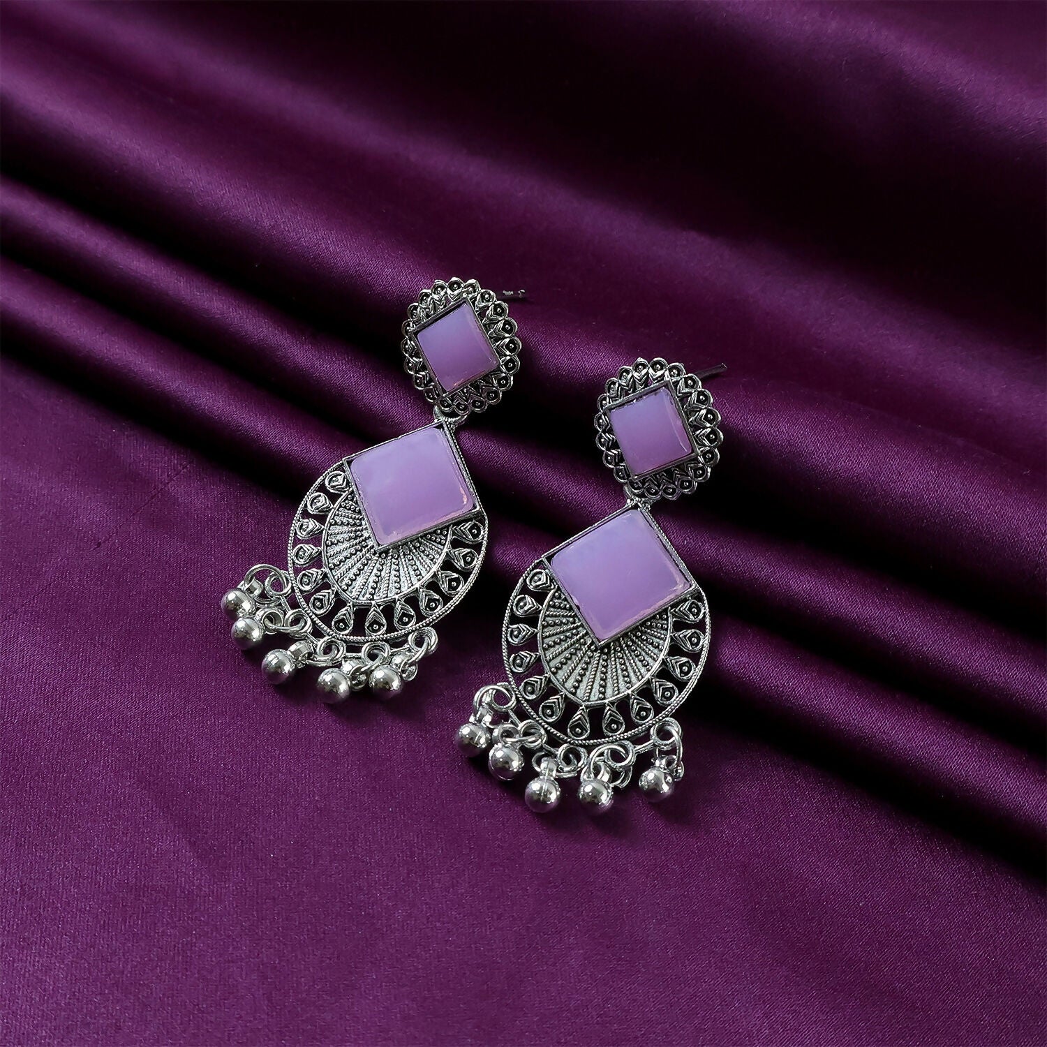 Oxidized Silver Plated Dangle Earrings – Traditional Indian Charm - Image 4