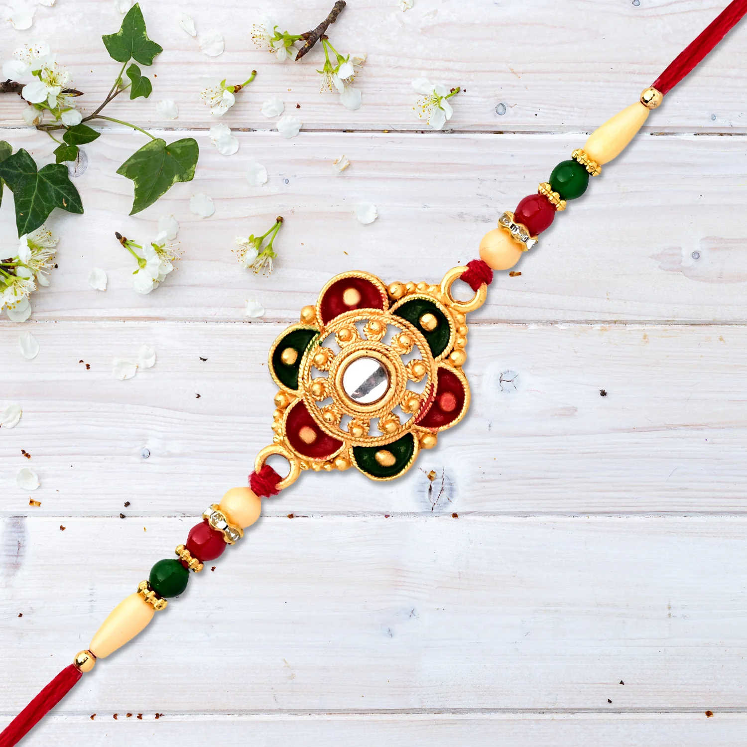 Traditional Rakhi with Floral Beads – Festive Symbol of Love