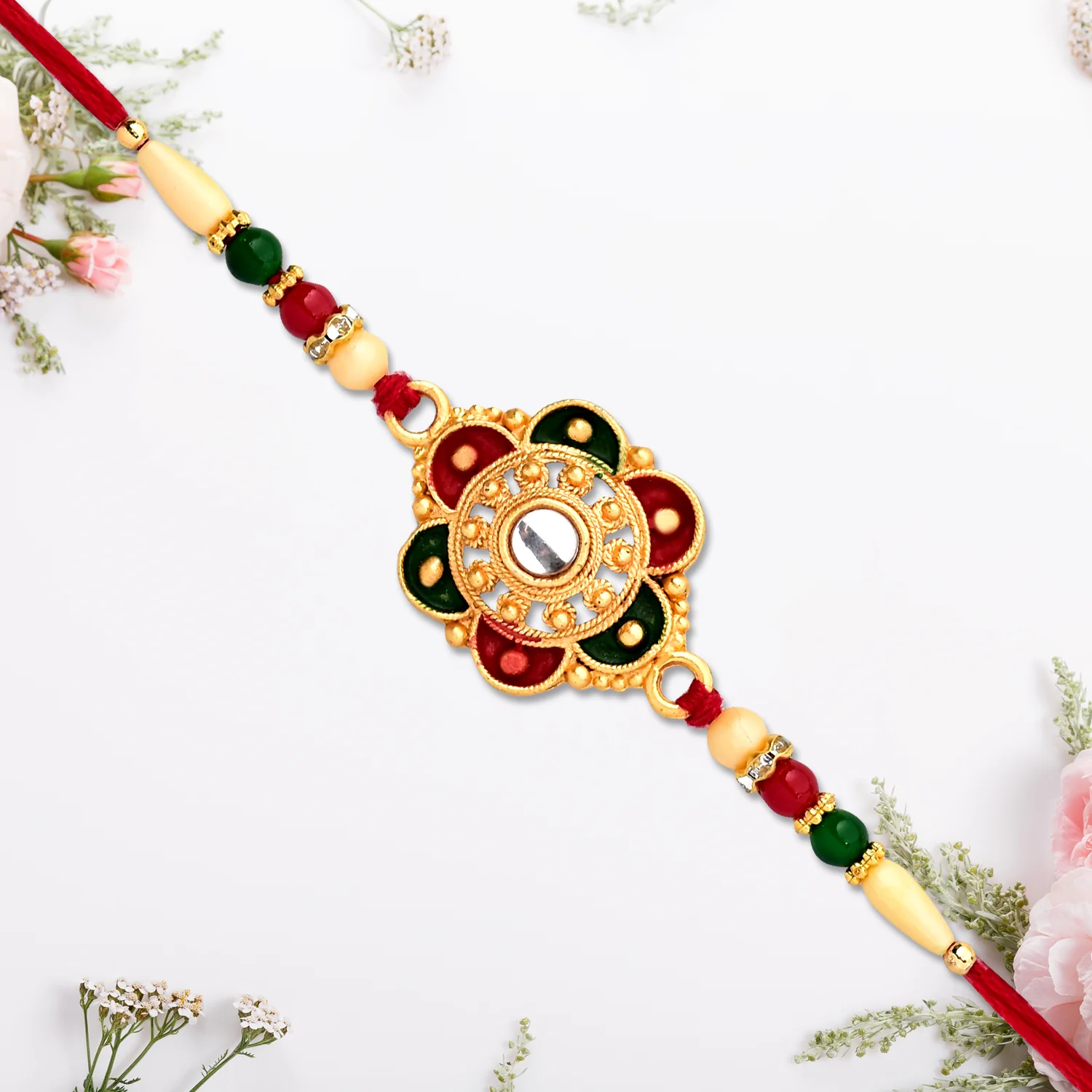 Traditional Rakhi with Floral Beads – Festive Symbol of Love - Image 3