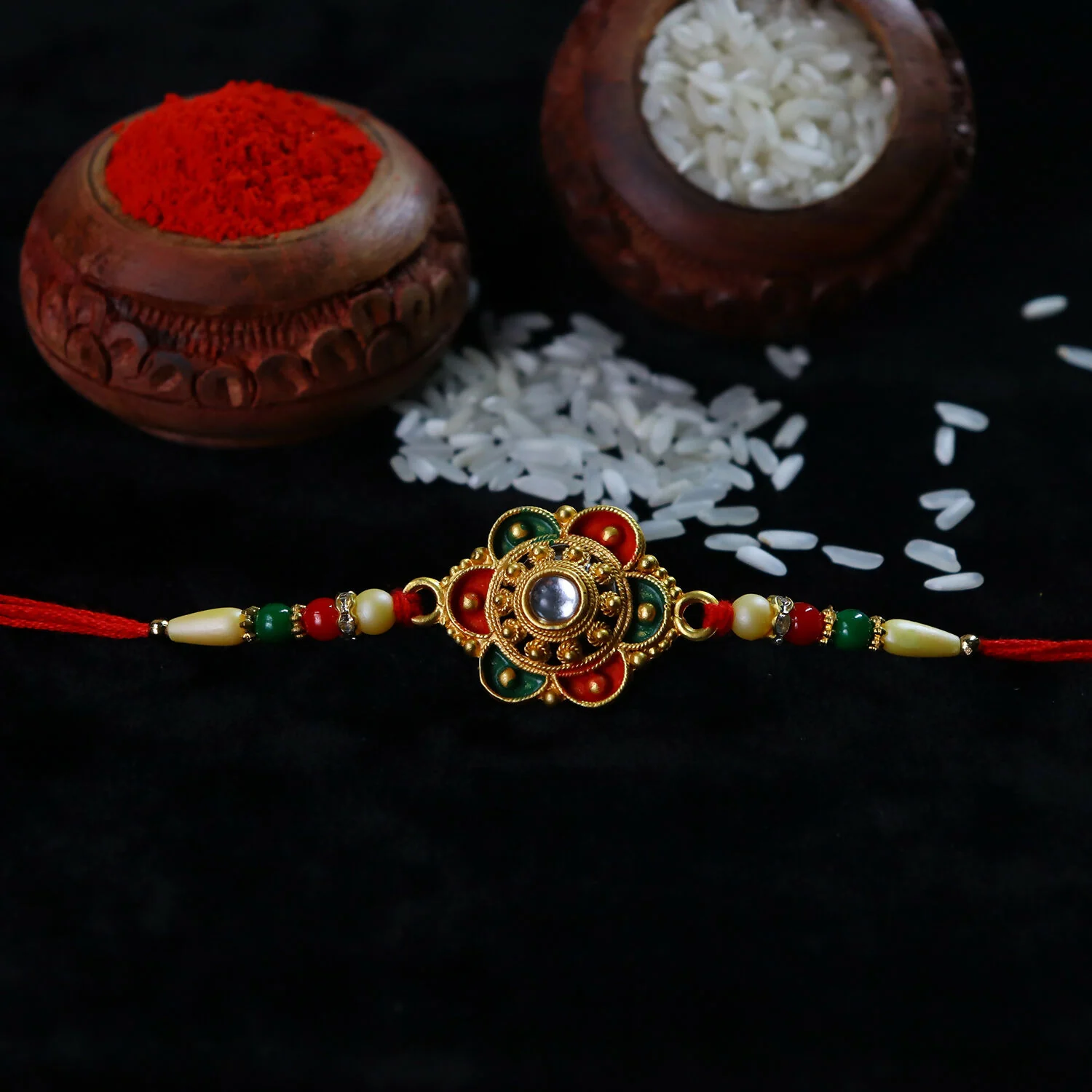 Traditional Rakhi with Floral Beads – Festive Symbol of Love - Image 4