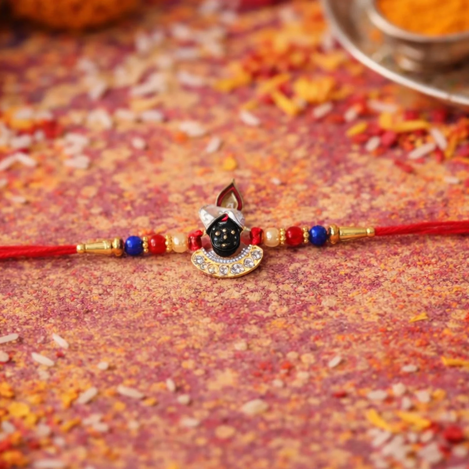 Traditional Krishna Rakhi – Elegant Beaded Design for Rakshabandhan - Image 3