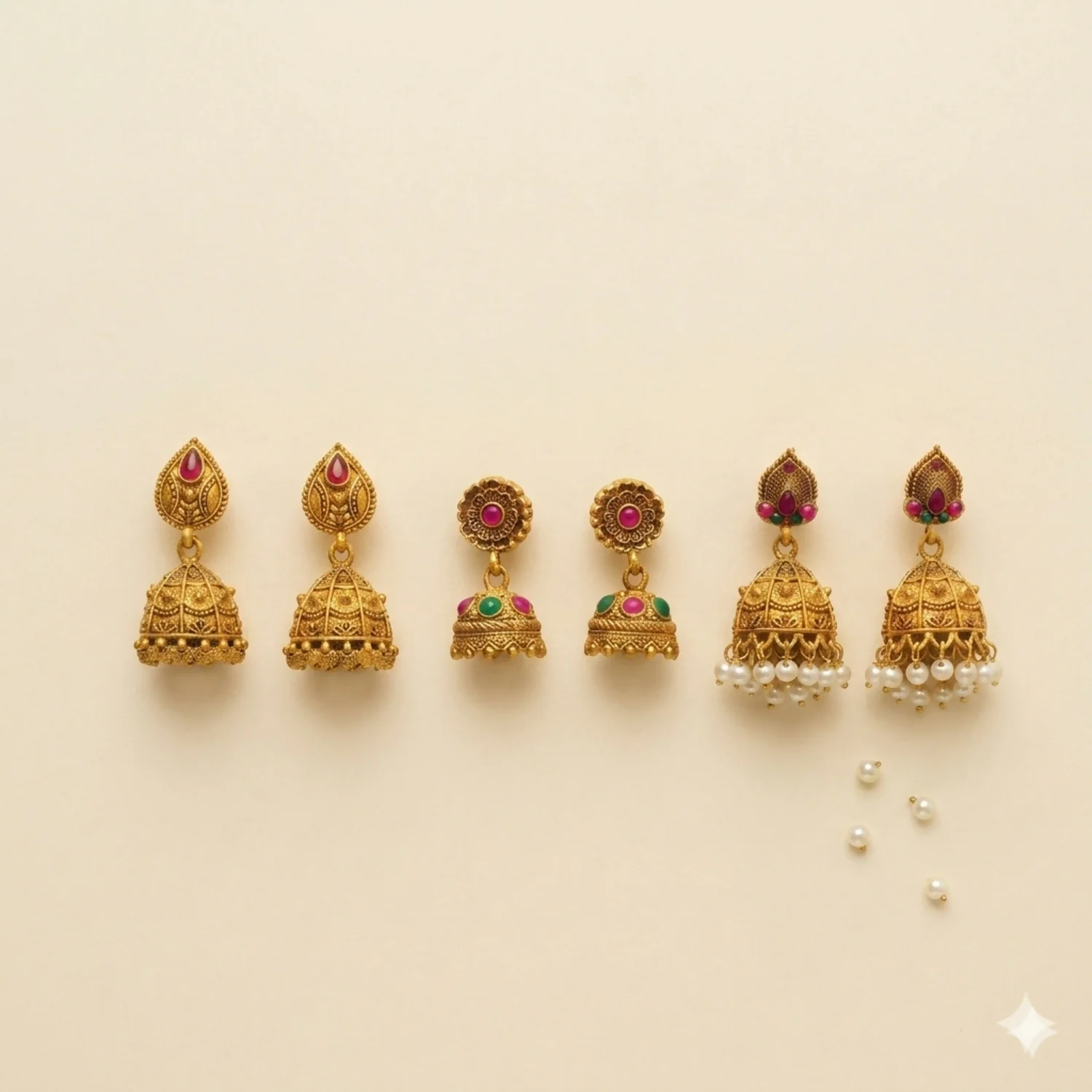 Traditional Matte Gold Jhumka Earrings Festive Combo Pack – Curated Set of 3 Pairs - Image 3