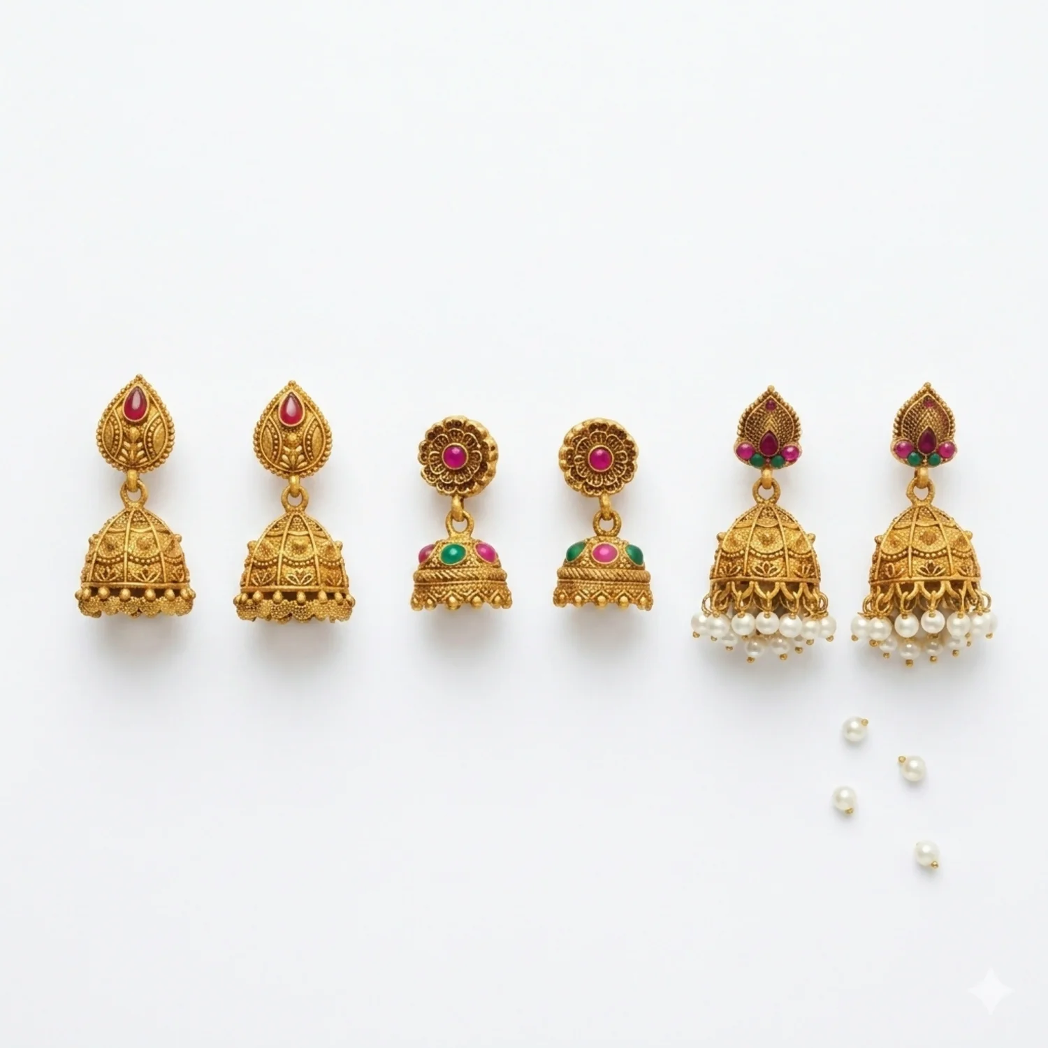 Traditional Matte Gold Jhumka Earrings Festive Combo Pack – Curated Set of 3 Pairs - Image 4
