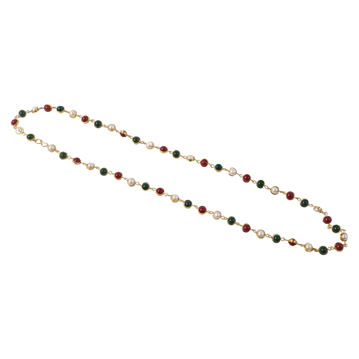 Multicolor Beaded Pearl Necklace – Elegant Red & Green Stone Accent - Image 5