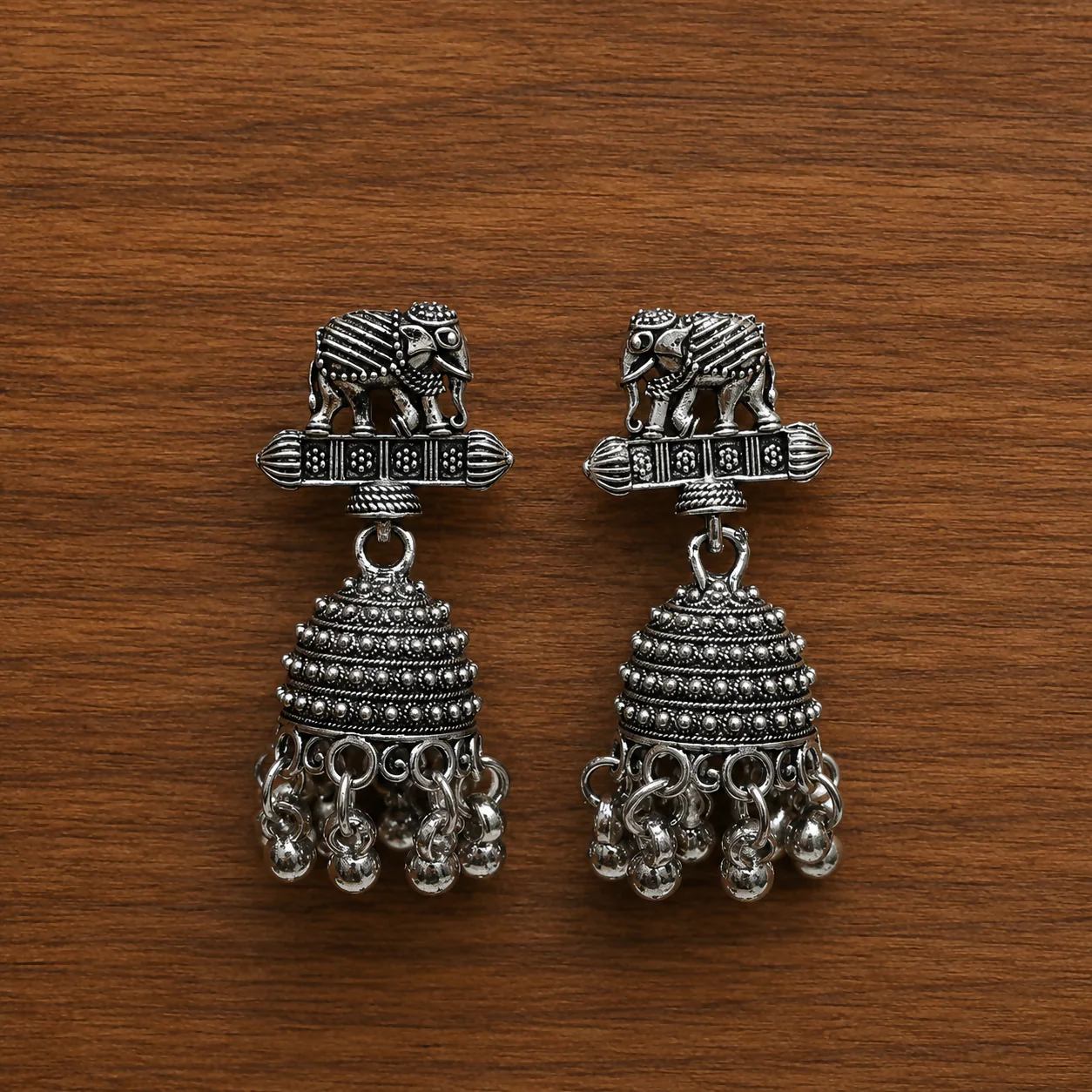 Oxidised Silver Elephant Jhumka Earrings – Traditional Ethnic Style
