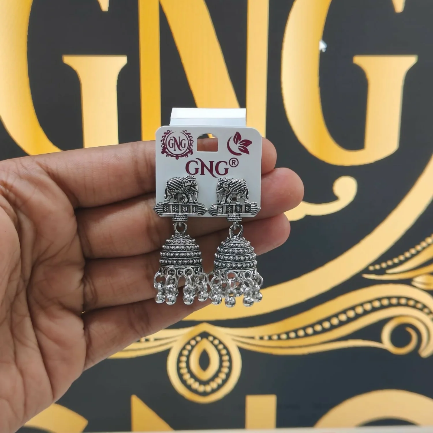Oxidised Silver Elephant Jhumka Earrings – Traditional Ethnic Style - Image 4