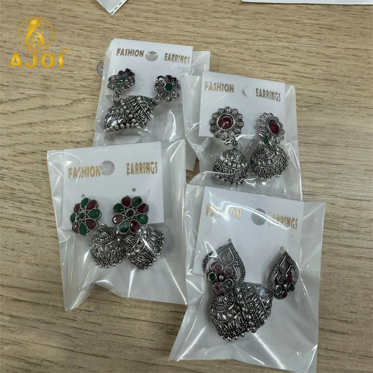 Oxidised Silver Jhumka Earrings Combo Set – Traditional Floral Design - Image 5
