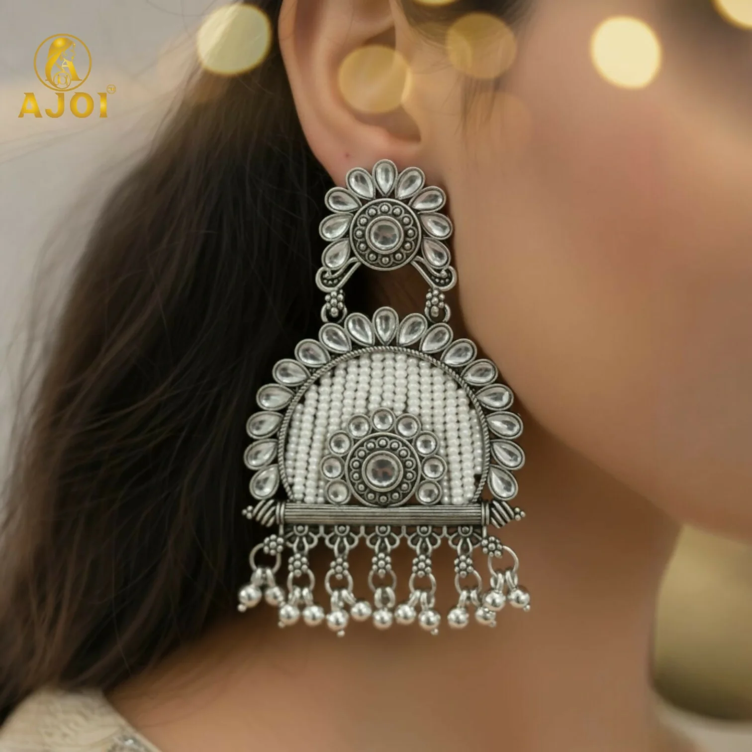Oxidized Silver Jeco Chandbali Earrings – Elegant Traditional Jewelry - Image 2