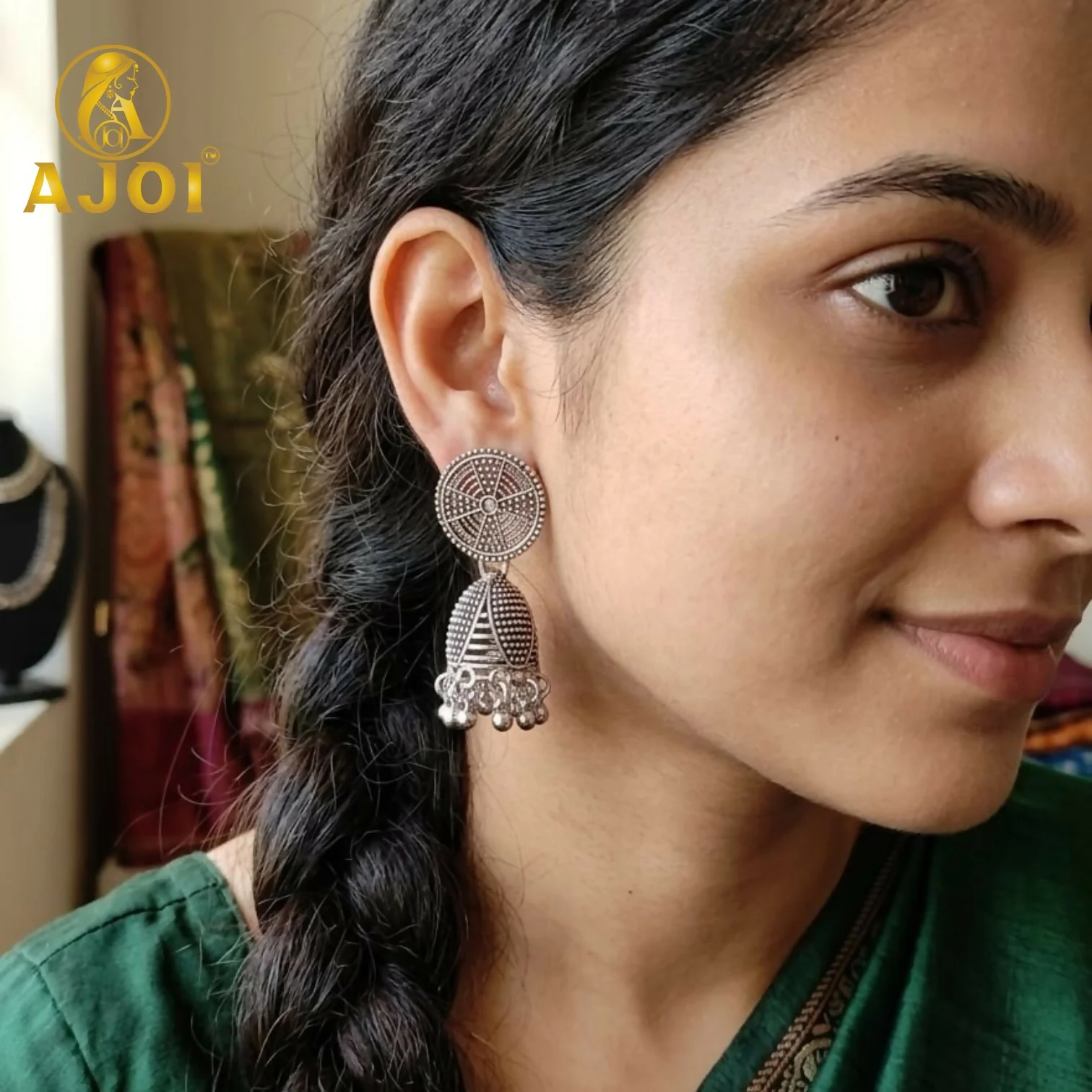 Traditional Oxidized Silver Jhumka Earrings – Elegant & Versatile - Image 2