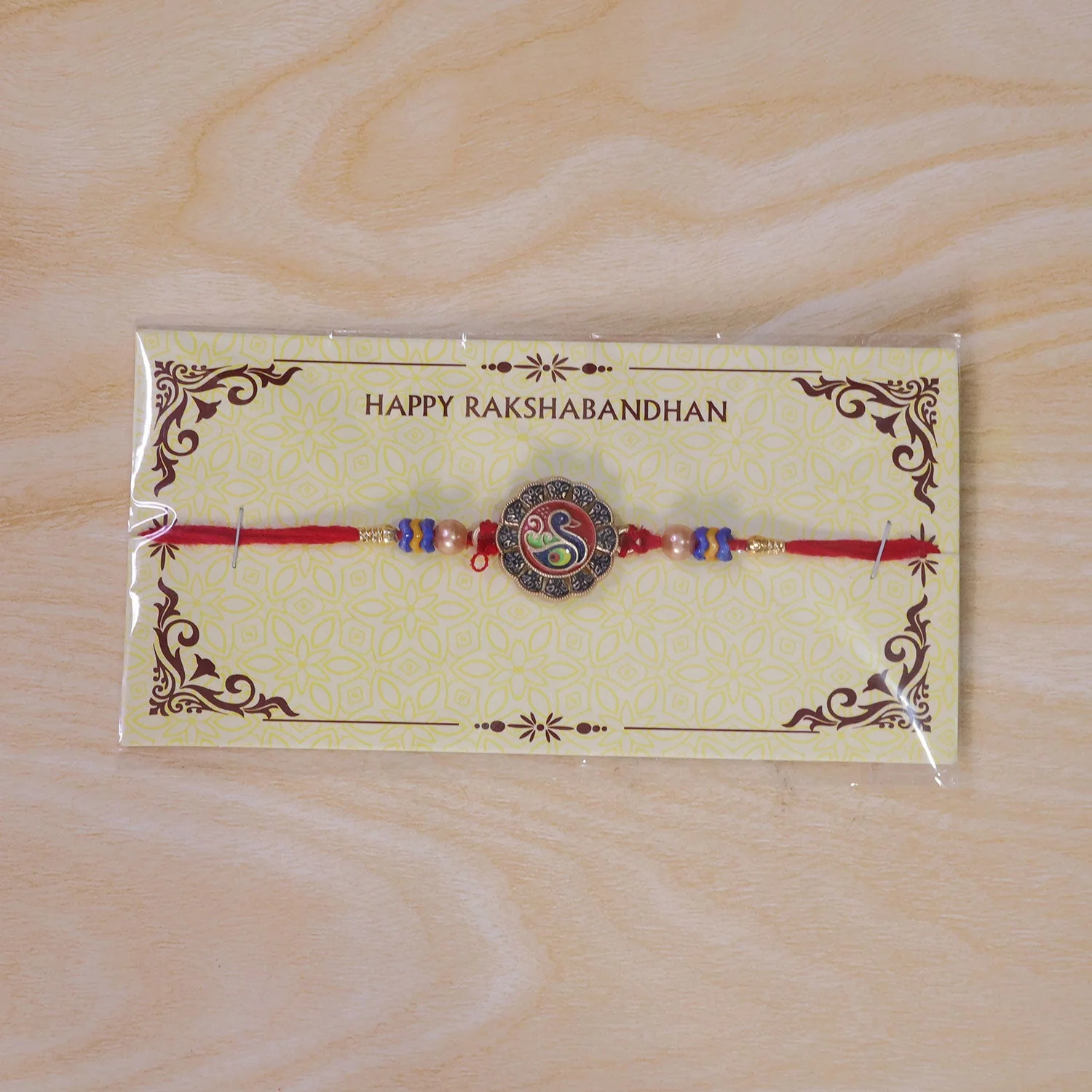 Traditional Peacock Motif Pearl Beads Designer Rakhi For Brother - Image 6