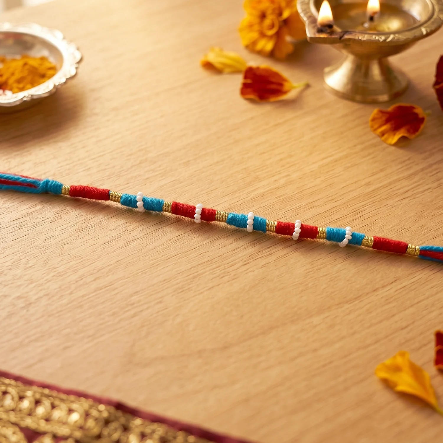 Handmade Pearl Beaded Rakhi – Elegant Traditional Gifting - Image 2