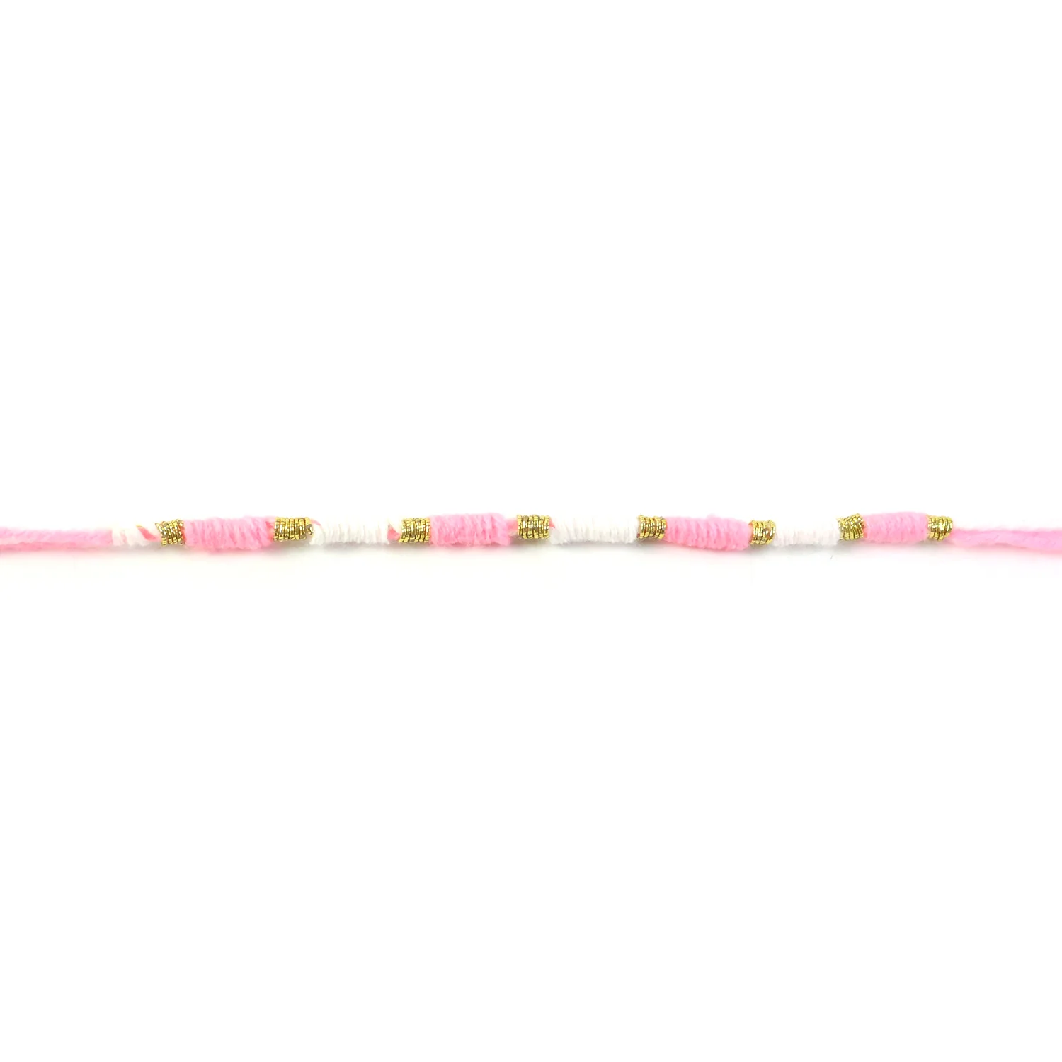 Pink & White Thread Rakhi – Elegant Traditional Beaded Design - Image 4