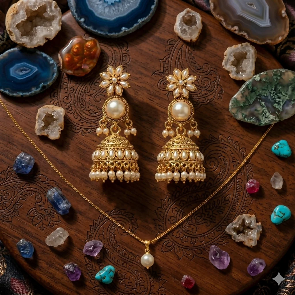 Oxidised Pearl Jhumka Earrings – Elegant Ethnic Party Wear - Image 4