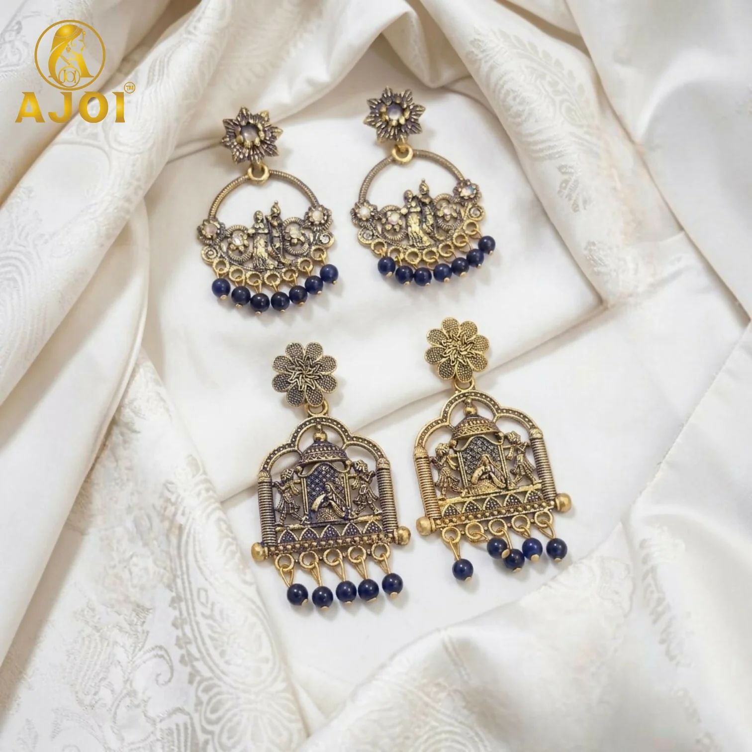 Traditional Radha Krishna Temple Earrings – Elegant Festive Jewelry - Image 4