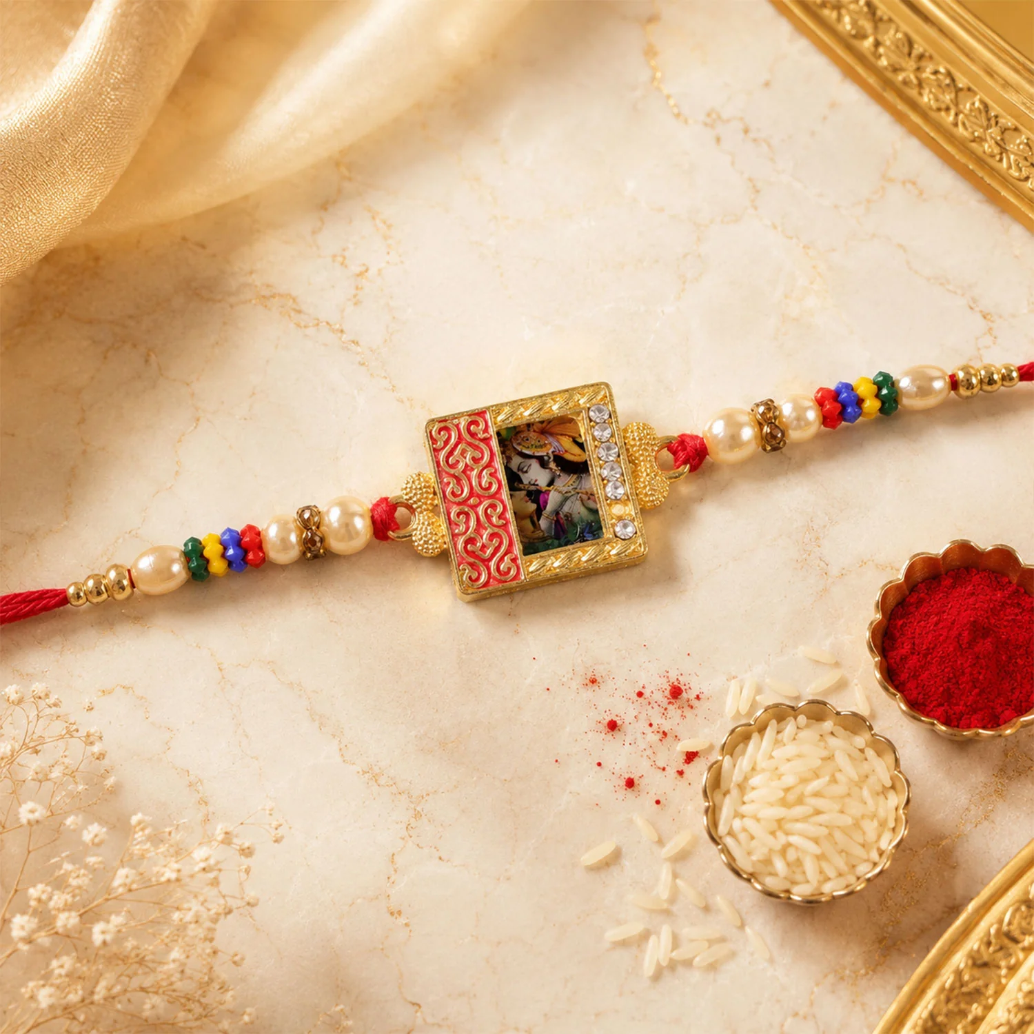 Shop Radha Krishna Rakhi Traditional Square Centerpiece - Image 4