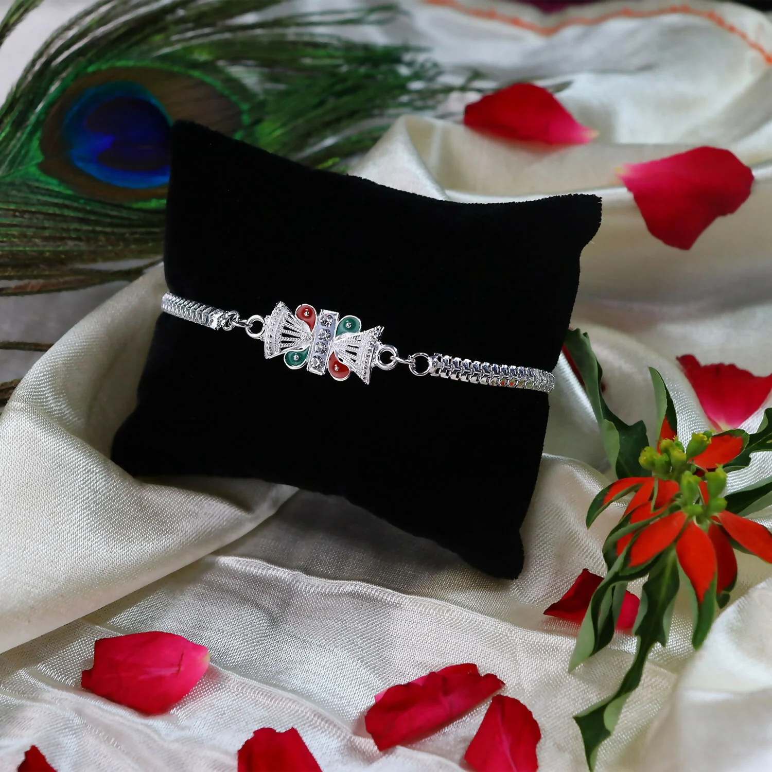 Silver Rakhi for Brother – Traditional Elegance with Surprise Gift - Image 2