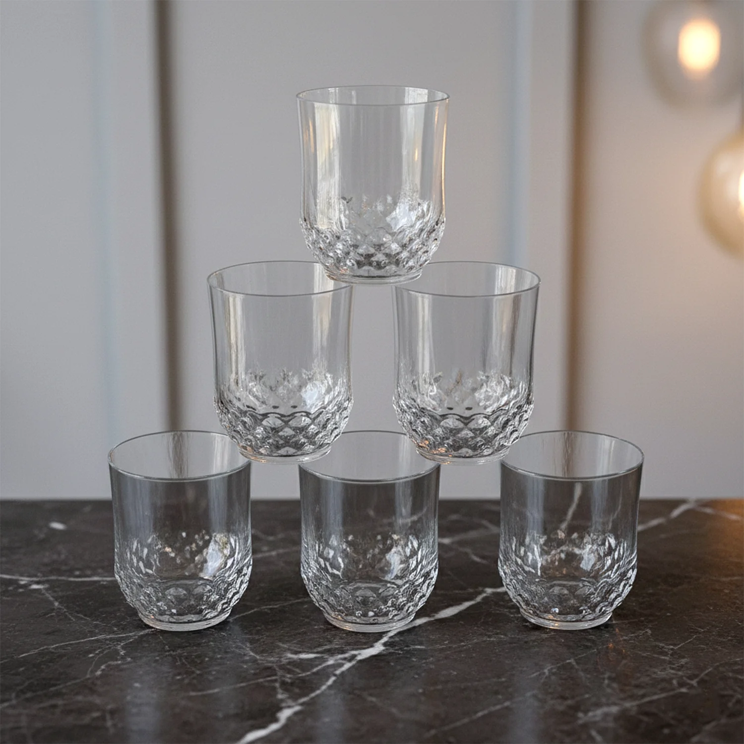 Diamond-Pattern Drinking Glass Set – Elegant 6-Piece Tumbler Set - Image 3